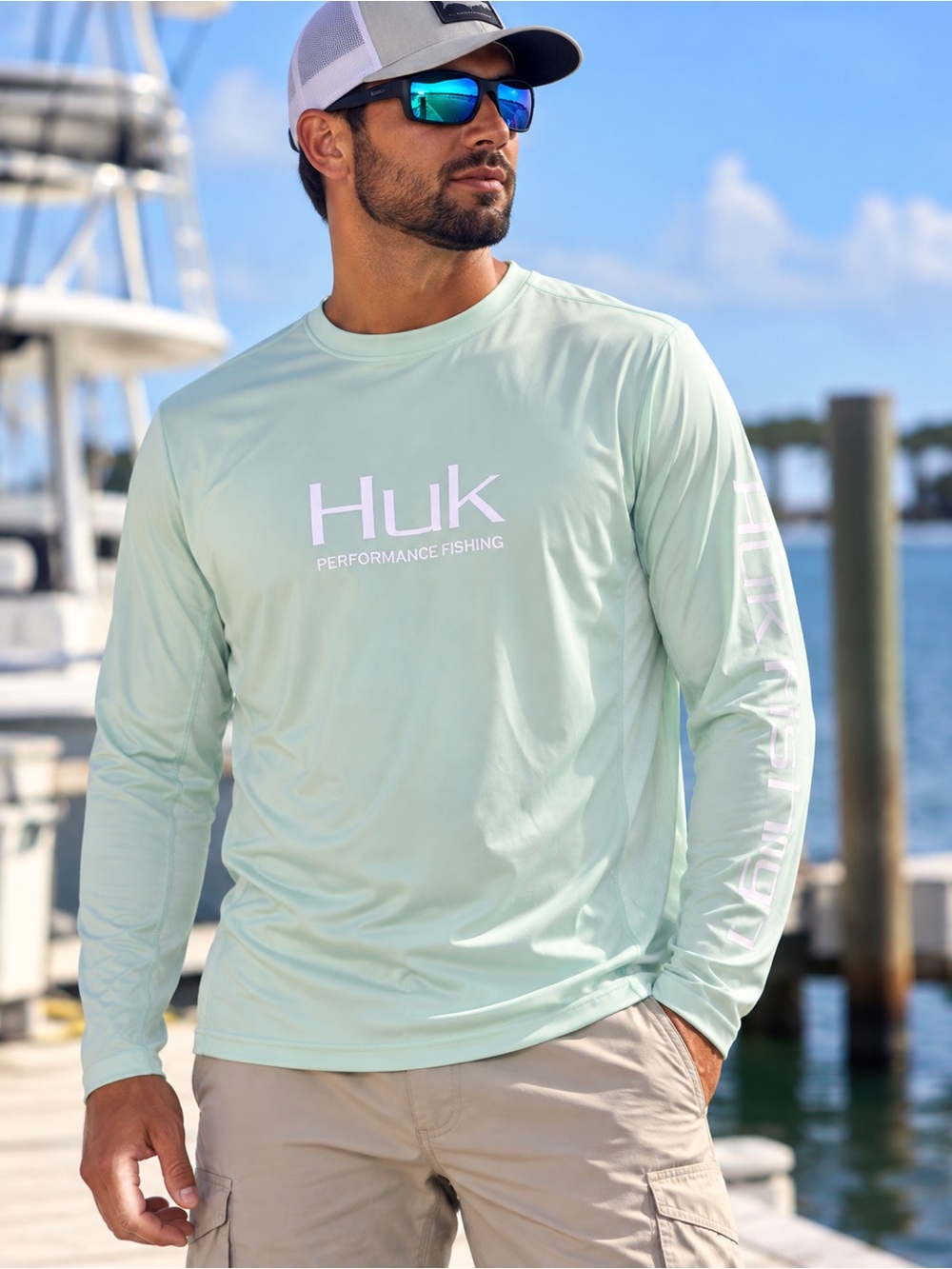 Huk Performance Fishing Long Sleeve Shirt Mint Green White Logo XXL